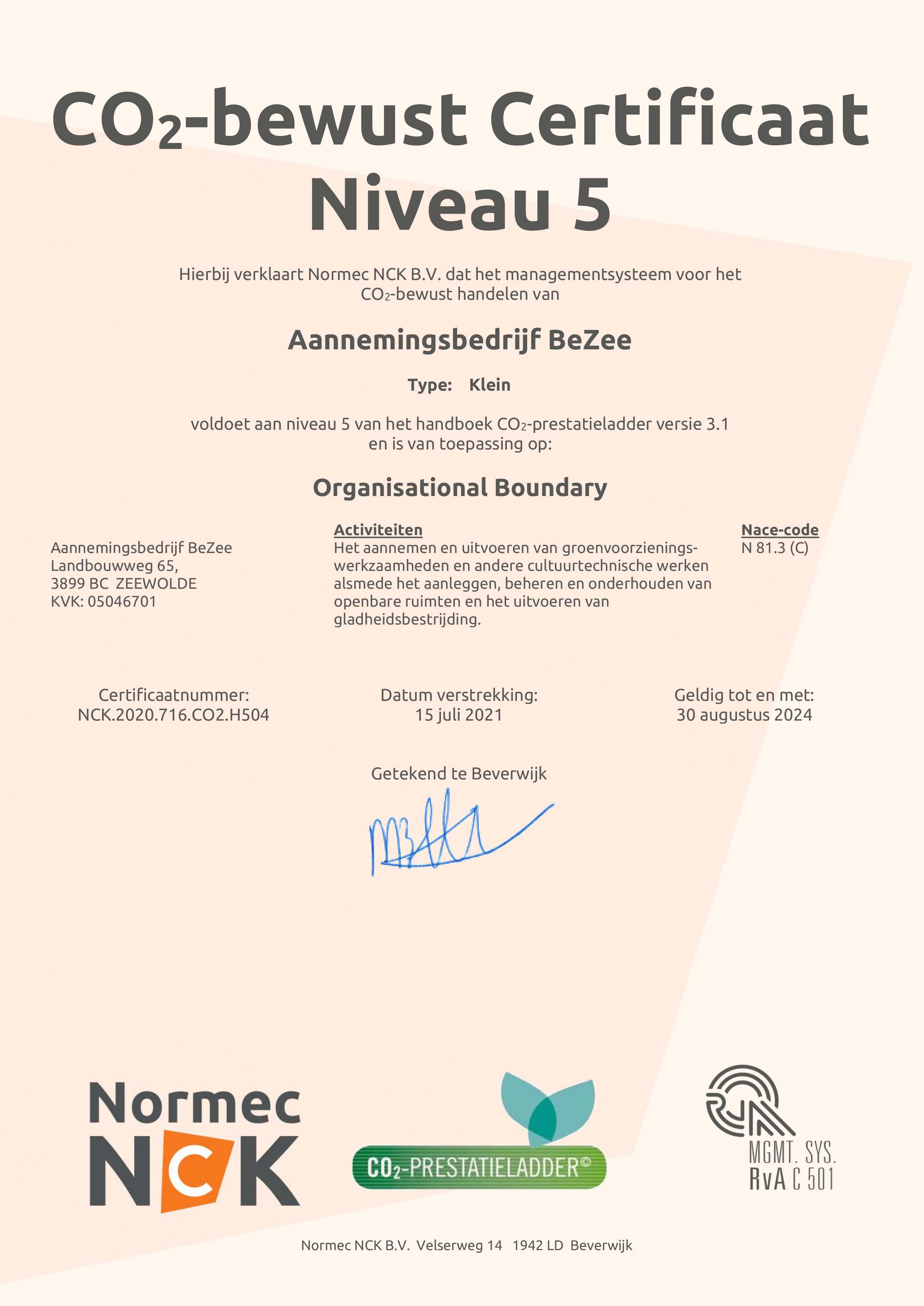 CO2 certificaat niveau 5 2019 2021